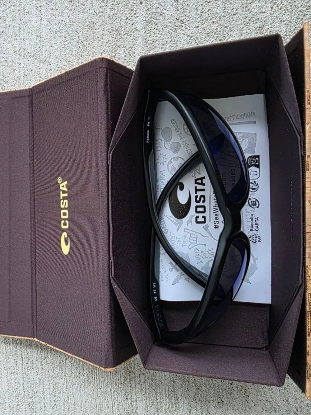 Costa Del Mar Fathom FA11 Blue Mirror Polarized Sunglasses Black w/ Cork Case